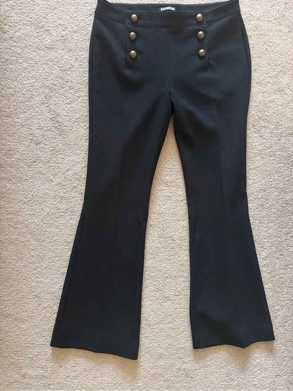 Express Black Flare Pants with Gold Sailor Buttons